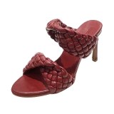 Leather Braided High Heel Sandals Women Runway Slippers Slides 16689-12