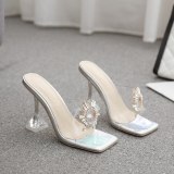 New PVC Transparent Women Crystal Pointy Toe Slides High Heels