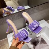 Fashion Design Pleated PU Leather Slippers High Heels Slides 979-2233