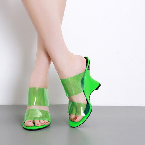 Women Green Sandals Slides High Heels a60-6677