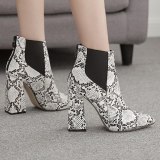 Serpentine Shallow Elastic High Heel Boots Women Thick Ankle Boots 9301-12
