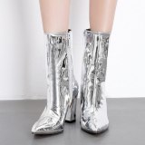 Fashion Women Patent Leather Ankle Boots Thin Heels 99910-23