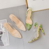 Women Fashion Transparent Film Pointed Toe Sildes High Heels 95634-56