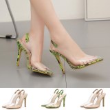 Women Fashion Transparent Film Pointed Toe Sildes High Heels 95634-56