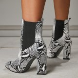 Women PU Leather Sexy Snake Print Ankle Boots Heels 3312-12