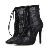 Women Ankle Boots Lace Sexy Mesh High Heels 28067-910