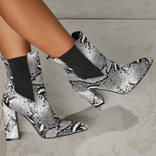 Women PU Leather Sexy Snake Print Ankle Boots Heels 3312-12