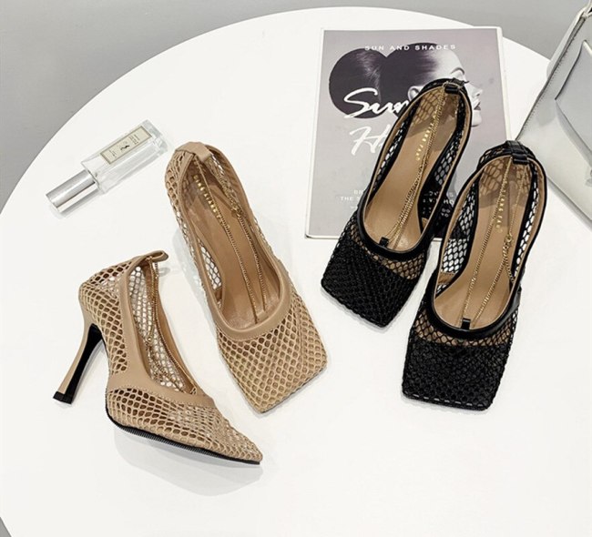 Summer Mesh Square Toe Pumps Sandals Sexy High Heels