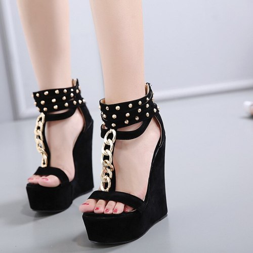 Fashion New Roman Metal Chain High Heels Slippers Slides A601-78