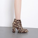 Snake Print Design Women's Boots Pointed Toe Square Heels 99910-34