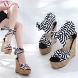 Cotton Fabric Women Wedges Platform Sandals High Heels Slippers Slides a60-1324