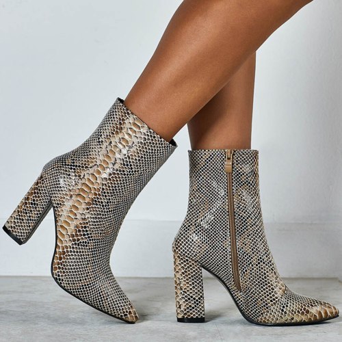 Fashion Snake Print Women Pointed Toe High Heels Boots 3312-23