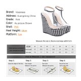 Summer New T-strap Plaid Cloth Fish Mouth Sandals Slides Heels A60-3748