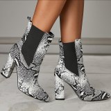 Women PU Leather Sexy Snake Print Ankle Boots Heels 3312-12