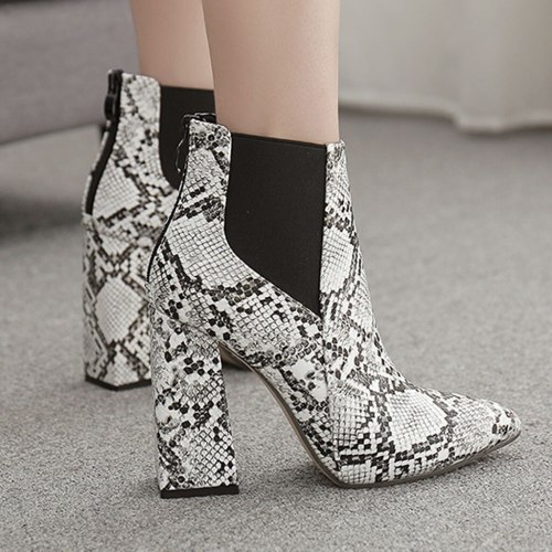 Serpentine Shallow Elastic High Heel Boots Women Thick Ankle Boots 9301-12