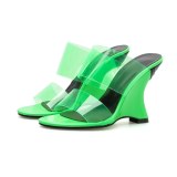 Women Green Sandals Slides High Heels a60-6677