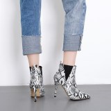 Women Pointed Toe Ankle Boots Snake Skin Pattern High Heels 90910-67