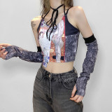 New Skinny Fashion Cartoon Print Sling Short Slim Shirts Tops K20S1078091