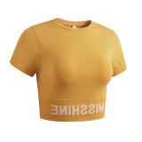 Sports Short-Sleeved Girls Letters Navel Yoga T-shirt Tops