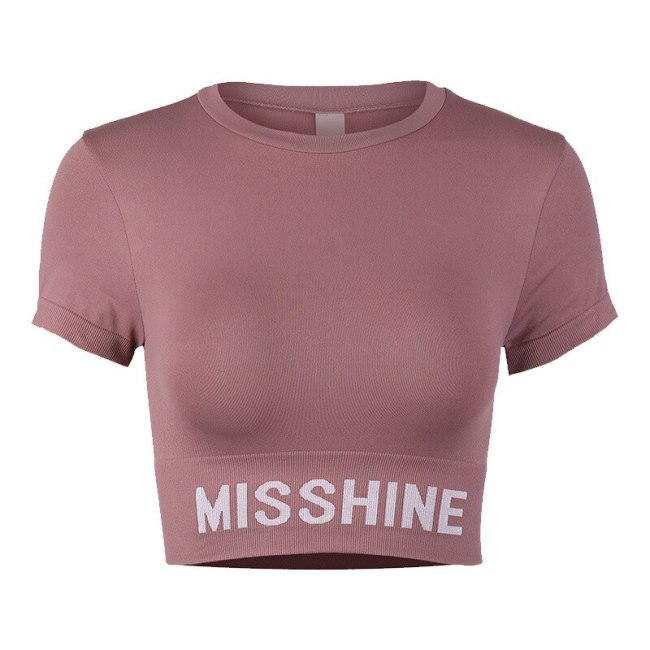 Sports Short-Sleeved Girls Letters Navel Yoga T-shirt Tops