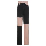Women Jeans Street Stitching Contrast Old High Waist Pant Pants XY55778W01H