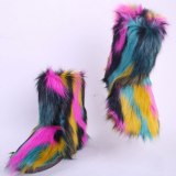 Faux Fox Fur Snow Boots Ladies Warm Fur Shoes Matching Purse And Headband Cuff Boots Sets
