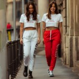Fashion Letter Print T-Shirt Women Ladies Summer Crop Tops A2077687T