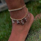 Letter NASTY Anklet Bracelet Rhinestone Chain Anklets SHJL18899