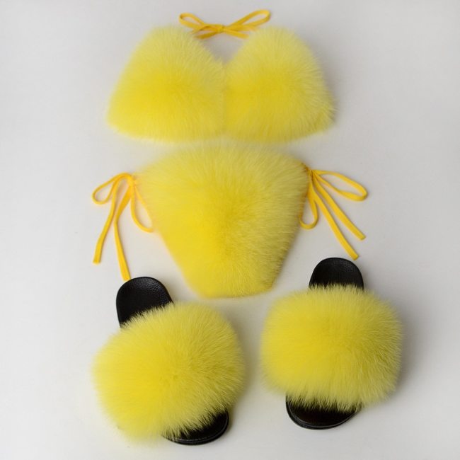 Real Fox Fur Slippers Women Sandals Sexy Swimsuit Underwear 2020N00112