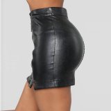 New Women High Waist Solid Button Mini Leather Skirts J0159610