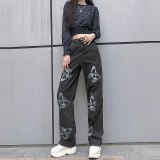 New Retro Women´s Loose Jeans  Printing Wide Leg Pants XP10512W01D