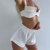 Women Club White Sling PU Leather Bustier Crop Tops M2073142T,