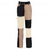 Women Patchwork High Waist Belt Slim Jeans Straight Denim Pencil Pants XP46123V01G