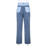 Women Jeans Street Stitching Contrast Old High Waist Pant Pants XY55778W01H