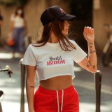 Fashion Letter Print T-Shirt Women Ladies Summer Crop Tops A2077687T