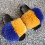 Women Winter Warm Fox Fur Slides Lovely Fluffy Fur Slippers