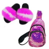 Women Fox Fur Slippers Slides Sequined Chest Bags PS-98899