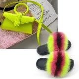 Women Fox Fur Slippers Candy Color Ring One-Shoulder Small Square Bags