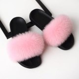 Women Fashion Real Fox Slippers Slides