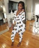 Letter Cartoon Print V-neck Bodysuits Bodysuit Outfit Outfits WY674253