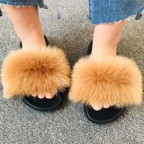Women Faux Fox Fur Slippers Slides