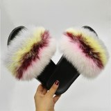 Women Real Fox Fur Slippers Fluffy Furry Slides