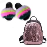 Women Fox Fur Slippers Slides New Sequined Shoulder Bags ts-68495