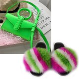 Women Fox Fur Slippers Candy Color Ring One-Shoulder Small Square Bags