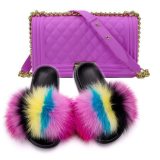 Fur Slides Women Fox Fur Slippers Matte Colorful Jelly Bags 261223