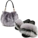 Women Fur Slides Fox Fur Slippers Female Handbags