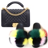 Women Fox Fur Slippers Fashion Rhombus Chain Bags 87245-34