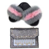Women Faux Fur Slides Fur Slippers Bright Diamond Shoulder Bags