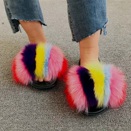 Women Fox Rainbow Multi Color Slippers Slides