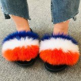 Women Winter Warm Fox Fur Slides Lovely Fluffy Fur Slippers